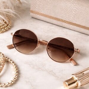 Jimmy Choo Round Rose Gold Crystal Accent Sunglasses 58mm NWOT w/ Case